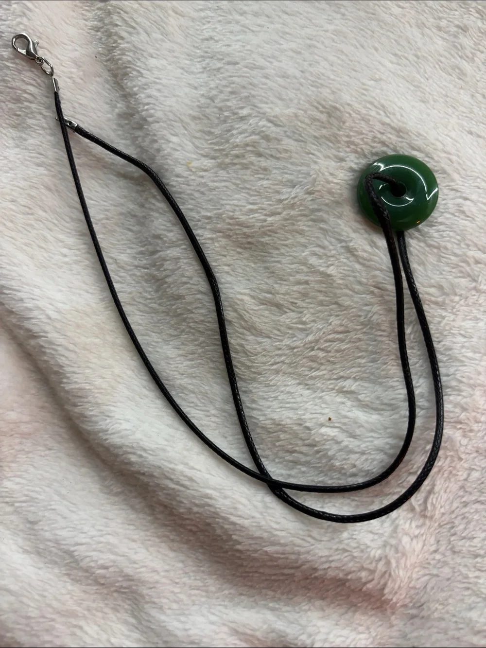 Green Stone Pendant Necklace on Black Cord - Women Jewelry
